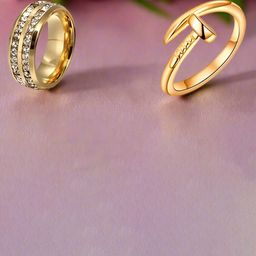 DressBerry Set of 2 Gold Plated Cubic Zircon Studded Stainless Steel Couple Finger Ring-image-51