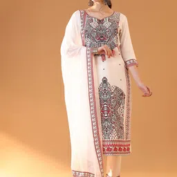 Tulsattva Ethnic Motifs Printed Three-Quarter Sleeves Regular Kurta & Trouser With Dupatta image 1