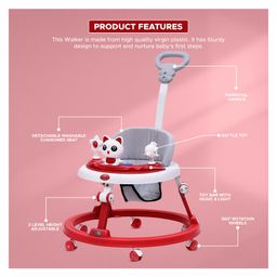 Dash Baby Walker With Adjustable Height & Detachable Parents Push Handle - Dark Red image 4