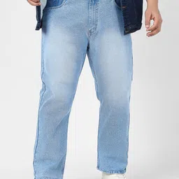 Urbano Men Cotton Plus Size Ice Blue Straight Fit Acid Washed Stretchable Jeans-picture-13