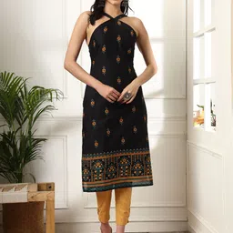 Anouk Black & Yellow Floral Printed Pure Cotton Straight Kurta-picture-38