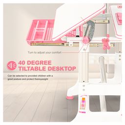 BAYBEE Kids Study Table for Students with Chair, 40 Degree Tiltable Desktop, Height Adjustable Desk with Divider Drawer, Bookshelf, & Holders | Reading & Writing Study Table for Kids - Pink image 5