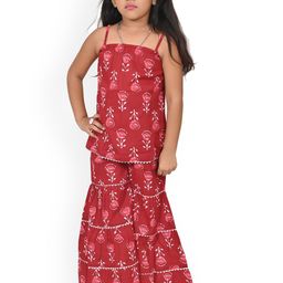 Megha Overseas Girls Floral Printed Regular Pure Cotton Kurta with Sharara-55