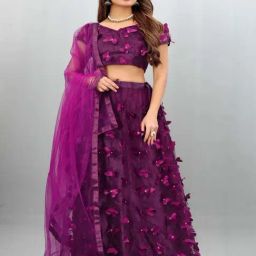 APNISHA Purple Embroidered Semi Stitched Lehenga Choli Set With Dupatta-picture-44
