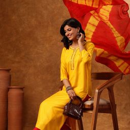 Anouk Yoke Design Mirror Work Notch Neck Kurta With Trouser & Dupatta image 3
