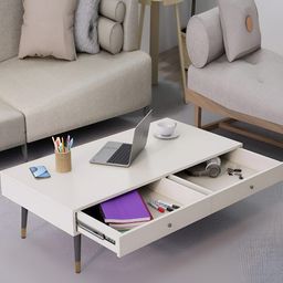 HEXA RED White & Grey Textured Wooden Rectangle Coffee Table-16