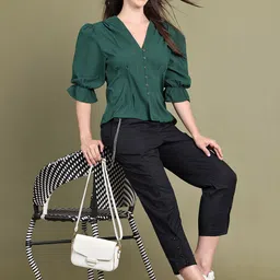 Baawri Women Self Design Puff Sleeve Peplum Top-image-35