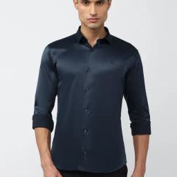 V Dot Navy Slim Fit Shirt-image-84