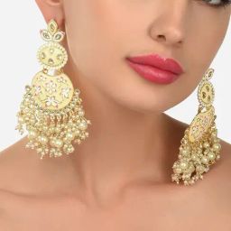 Zaveri Pearls Yellow & Pink Meenakari Cluster Pearls & Dangler Earrings-ZPFK12130-27