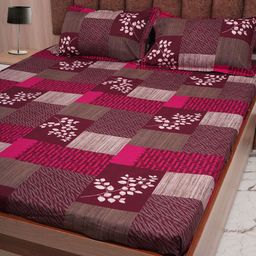 Adwitiya Pink & Maroon Ethnic Motifs 210 TC Queen Bedsheet with 2 Pillow Covers-image-54