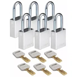 BRADY Lockout Padlock with 6 Keys Aluminum Silver, 55JY40 (Set of 6 Pcs)-image-101