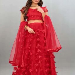 APNISHA Red Embroidered Semi Stitched Lehenga Choli Set With Dupatta-picture-27