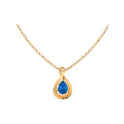 P.C. Chandra Jewellers 14k Yellow Gold Tear Drop Shape An Oval Blue Stone Pendant-14