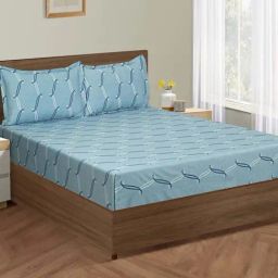Swayam Blue Cotton 300 TC Double Size Bedsheet With Pillow Covers-15