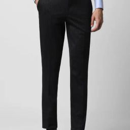 V Dot Black Skinny Fit Checks Trousers-image-34