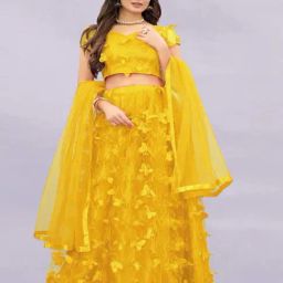 APNISHA Yellow Embroidered Semi Stitched Lehenga Choli Set With Dupatta-image-15