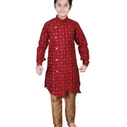 Pro-Ethic Style Developer Kids Maroon & Beige Printed Full Sleeves Kurta with Pyjamas-image-95