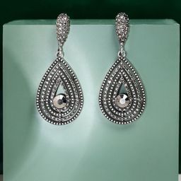 DressBerry Silver-Plated Crystals Studded Teardrop Shaped Drop Earrings-1