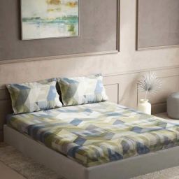 DDecor Geometric Olive Green & Blue 136 TC Cotton King Bedsheet with 2 Pillow Covers-picture-41