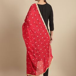 LOOM LEGACY Bandhani Printed Gotta Patti Chiffon Dupatta image 3