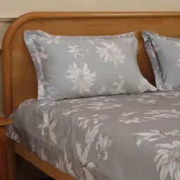 Westside Home Grey Tonal Flower Print Double Flat Bedsheet & Pillowcase-image-19