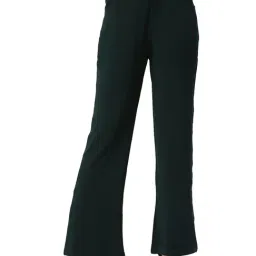Smarty Pants Dark Green Cotton Lycra Flared Fit High Rise Trousers-image-86