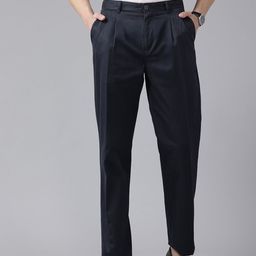 Blackberrys Men Pure Cotton Straight Fit Pleated Trousers-image-63