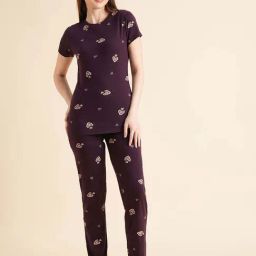 Sweet Dreams Brown Cotton Printed T-Shirt Pyjama Set-image-20