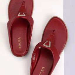 Paragon Women's Maroon T-Strap Sandals-image-40