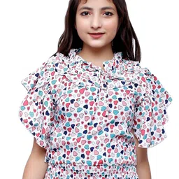 FELLAMO Floral Print Mandarin Collar Flutter Sleeve Top-image-50