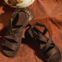 Paaduks Men Calor Crossover Vegan Suede Brown Sandals-image-3