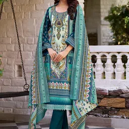 Varanga Women Floral Printed Regular Beads and Stones Kurta with Trousers & With Dupatta-55