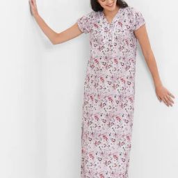 Sweet Dreams White Polyester Floral Night Dress-picture-7