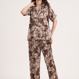 Dreambe Women Floral Printed Shirt and Trousers Night suit-image-39