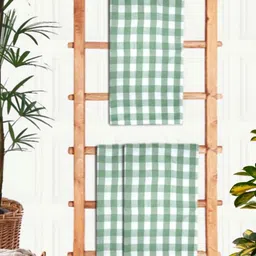Aura Green & White 3 Pieces Printed Cotton 210 GSM Waffle Ultra Absorbent Bath Towel-image-10
