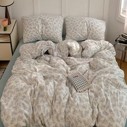 JC HOME Blue Floral 4 Pieces Floral Printed Double Queen Bedding Set-image-82