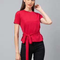 Globus Women Solid Red Chambray Top-51