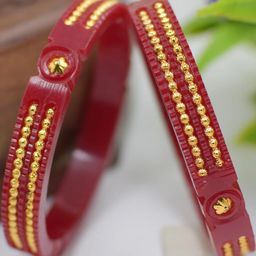 SATTIK Pack of 2 Plastic Red & Gold-plated Shakha Pola Bangles-image-15