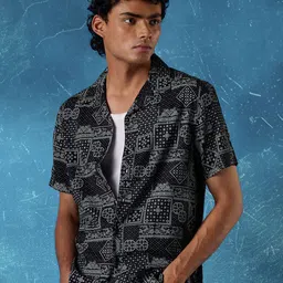 Flying Machine Men Cuban Collar Abstract Printed  Casual Shirt-image-93