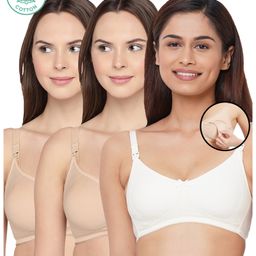 Inner Sense Pack Of 3 Organic Cotton Antimicrobial Solid Colour Nursing Bra - Beige & White-image-67