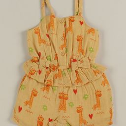 Babyoye Eco Conscious Cotton Gauze Singlet Sleeves Jumpsuits With Giraffe Print - Yellow-image-48