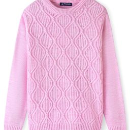 Pine Kids Acrylic Knit Full Sleeves Cable Knit Structured Sweater - Pink-picture-43
