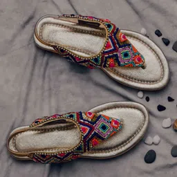 LIL PITAARA Beads Embellished  Zari Sandals - Gold-picture-44