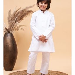 JBN Creation Full Sleeves Solid  Kurta Pyjama Set - White-image-73