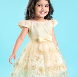 Mark & Mia Cap Sleeves Party Frock With Floral Embroidery - Cream-image-96