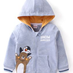 Babyhug Cotton Knit Full Sleeves Hooded Sweatjacket With Hood & Teddy Graphics - Blue-image-33