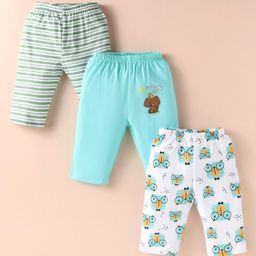 OHMS Single Jersey Knit Full Length Striped & Elephant Printed Lounge Pants Pack of 3 - Blue Green & White-image-83