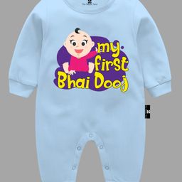 The Peppy Tend Diwali Theme 100% Cotton Full Sleeves My First Bhai Dooj Text Printed Romper - Blue-picture-19
