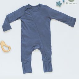 Cocoon Care Full Sleeves Solid Romper With Reversible Mittens & Footie - Blue Granite-image-39