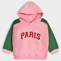 Mi Arcus Full Sleeves Paris Text Patch Work Embroidered Sweatshirt - Pink & Green-picture-4